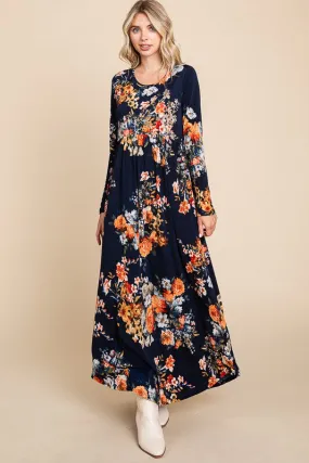 1236 Orange Floral Maxi Dress