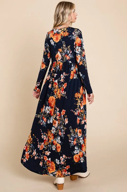 1236 Orange Floral Maxi Dress