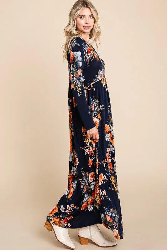 1236 Orange Floral Maxi Dress