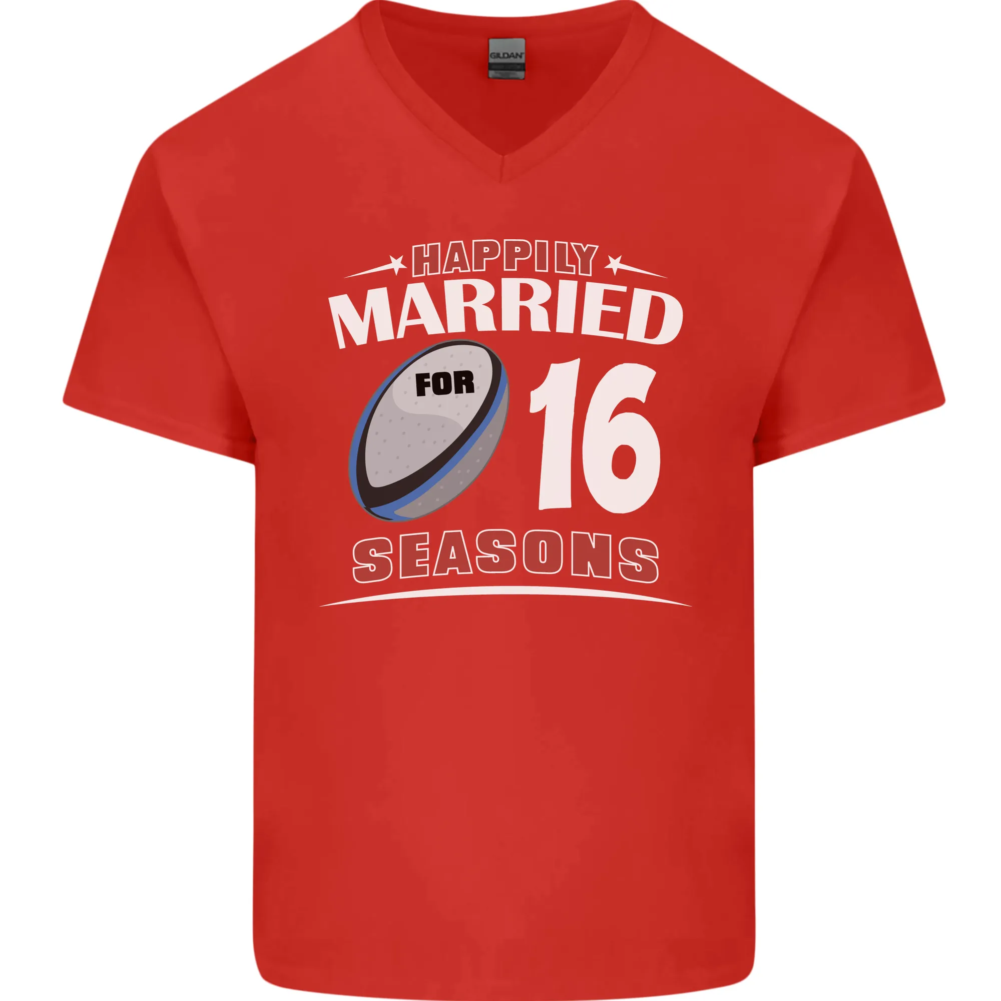 16 Year Wedding Anniversary 16th Rugby Mens V-Neck Cotton T-Shirt