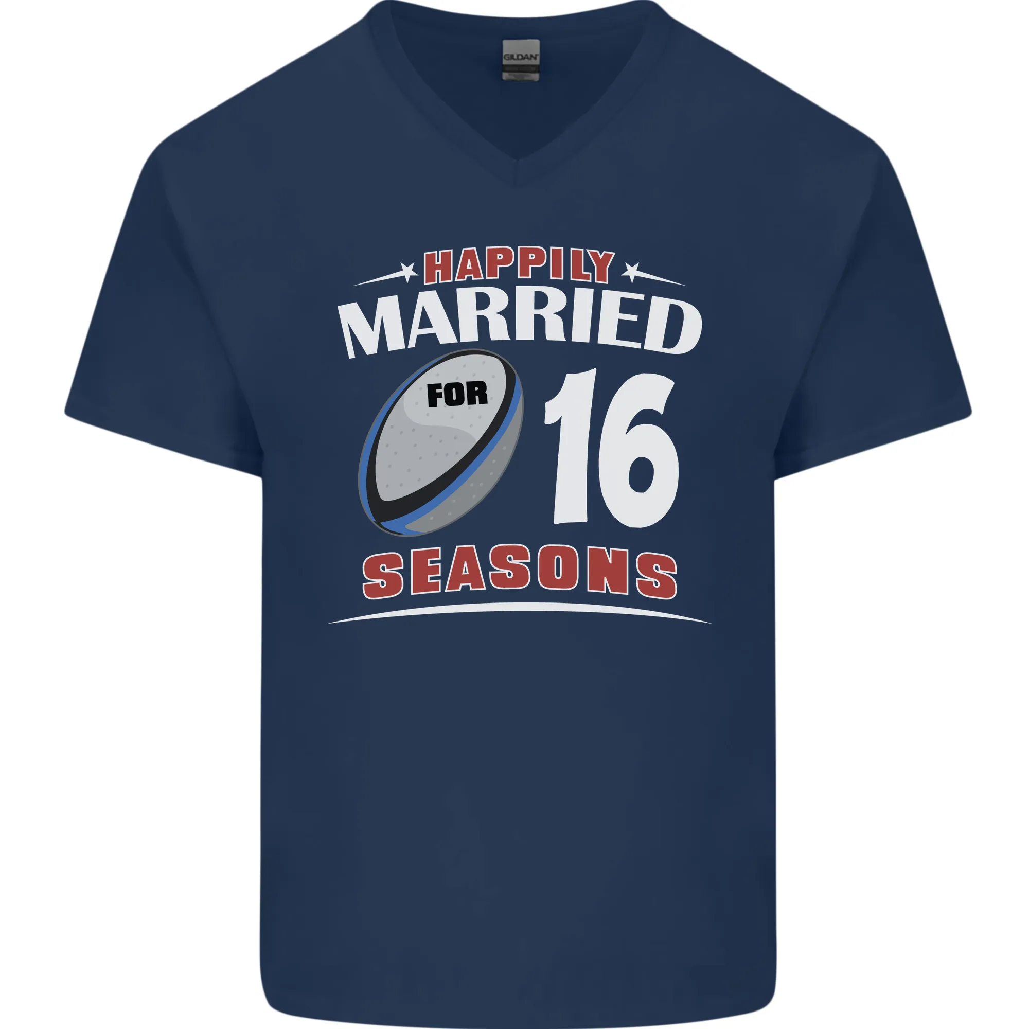 16 Year Wedding Anniversary 16th Rugby Mens V-Neck Cotton T-Shirt