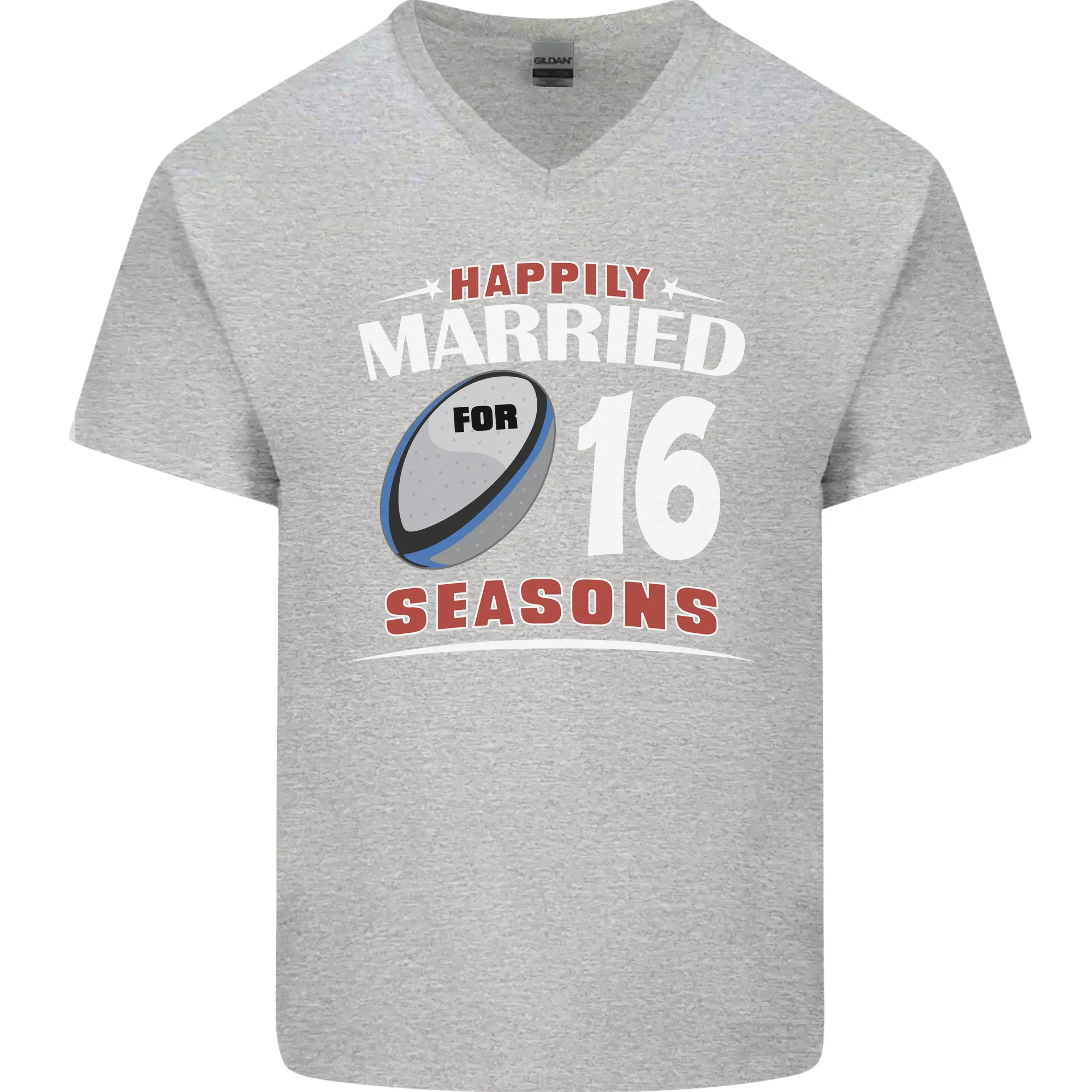 16 Year Wedding Anniversary 16th Rugby Mens V-Neck Cotton T-Shirt