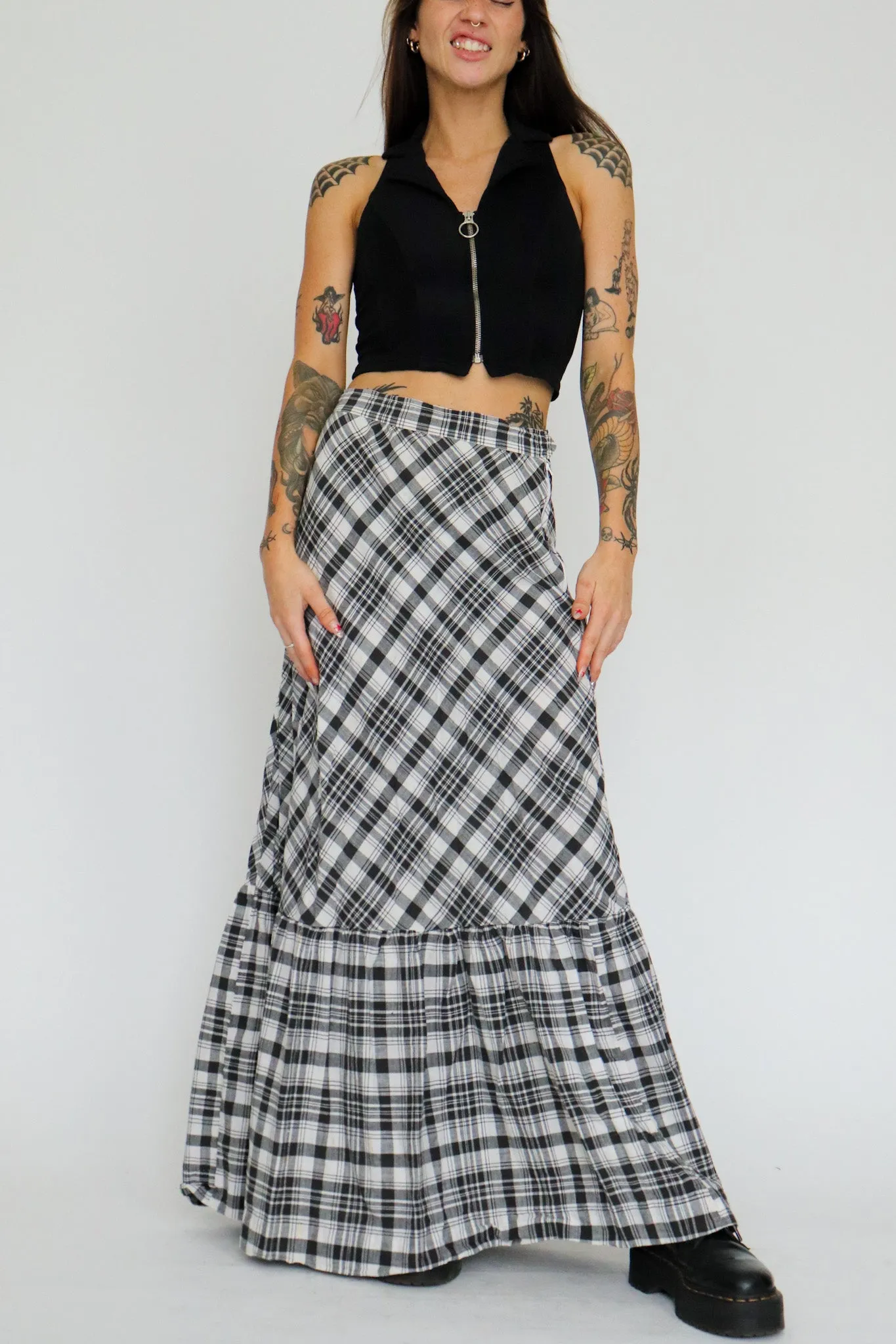 1970s Checkered Prairie Maxi Skirt