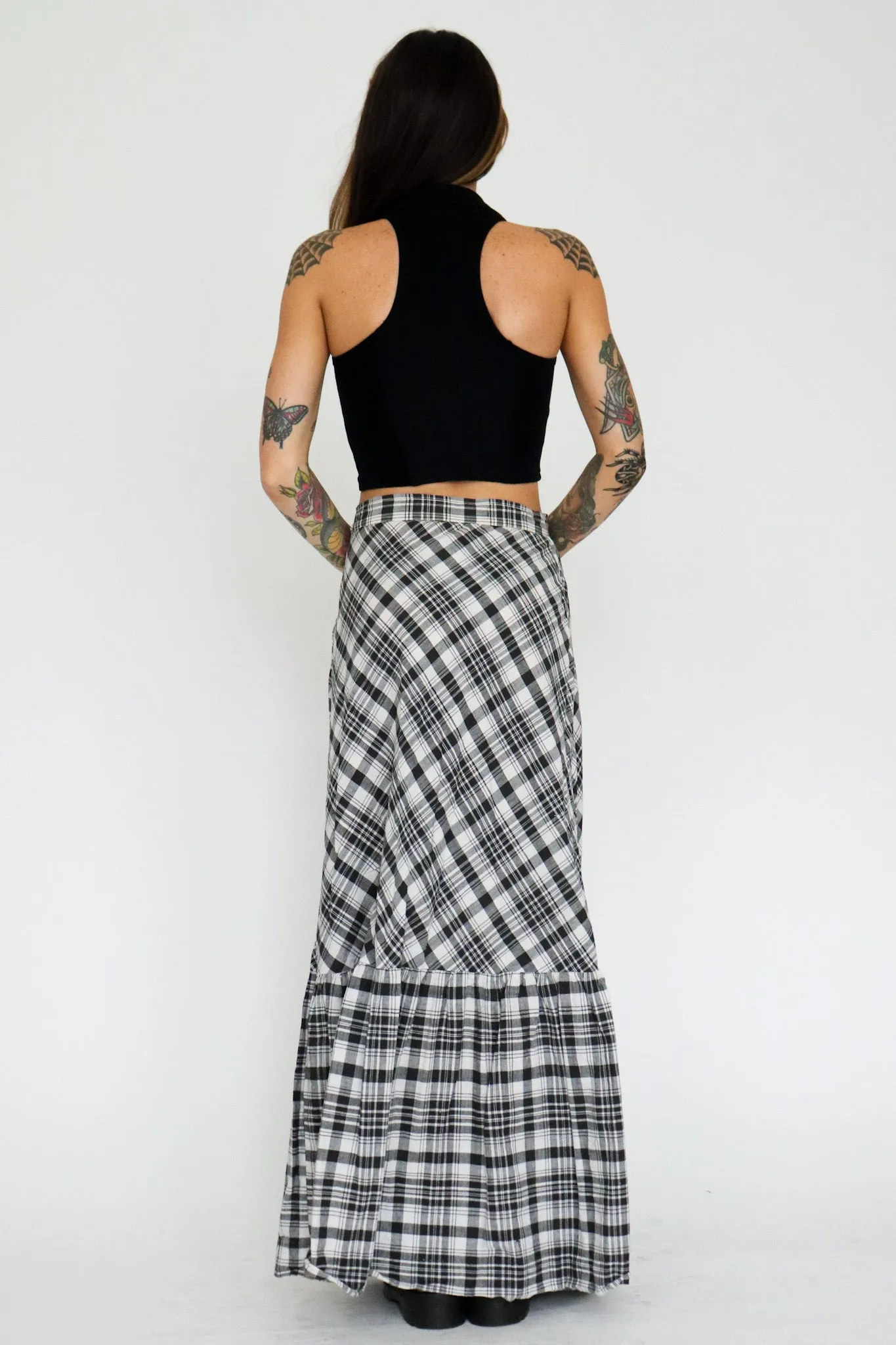 1970s Checkered Prairie Maxi Skirt