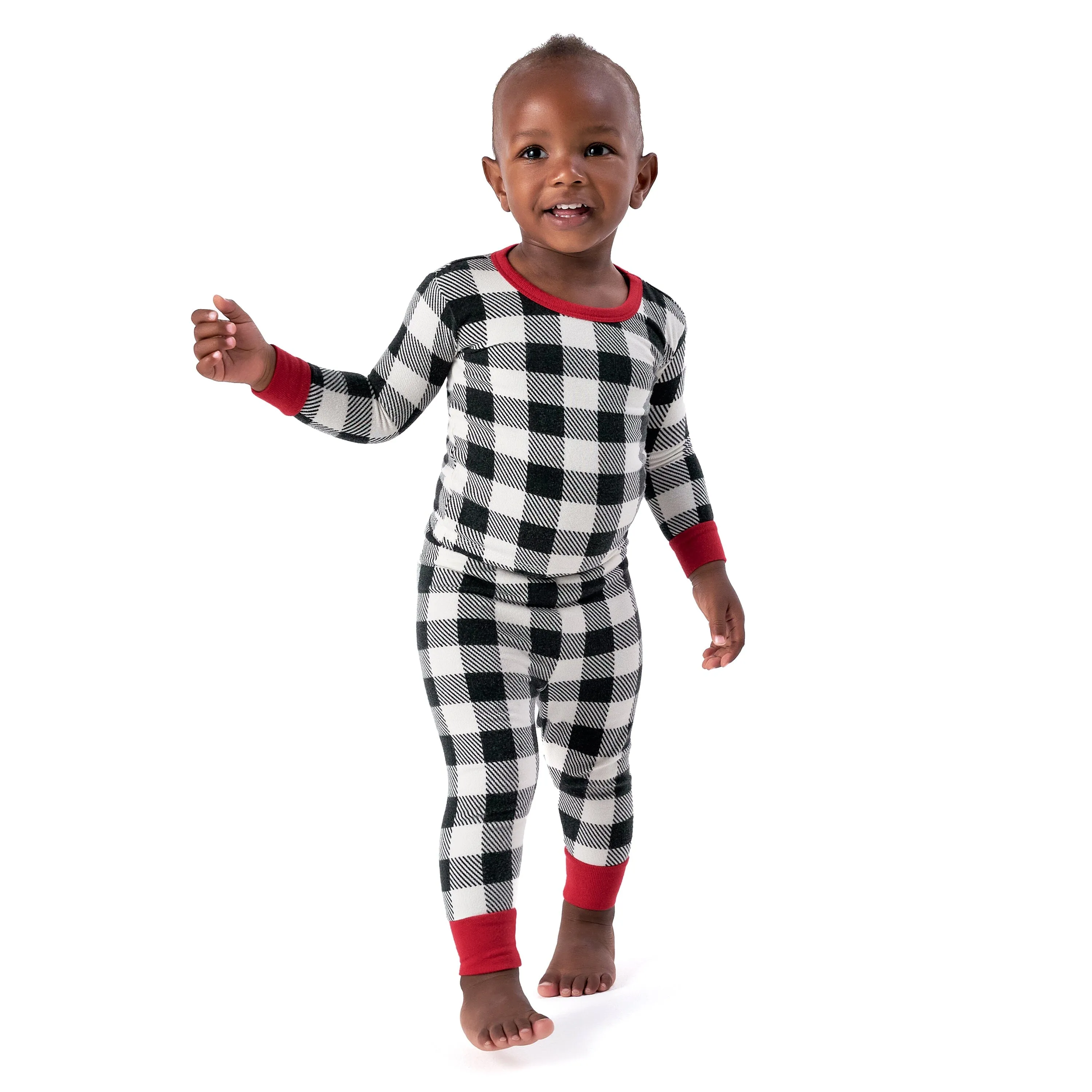 2-Piece Infant and Toddler Neutral Buffalo Plaid Hacci Snug Fit Pajama Set