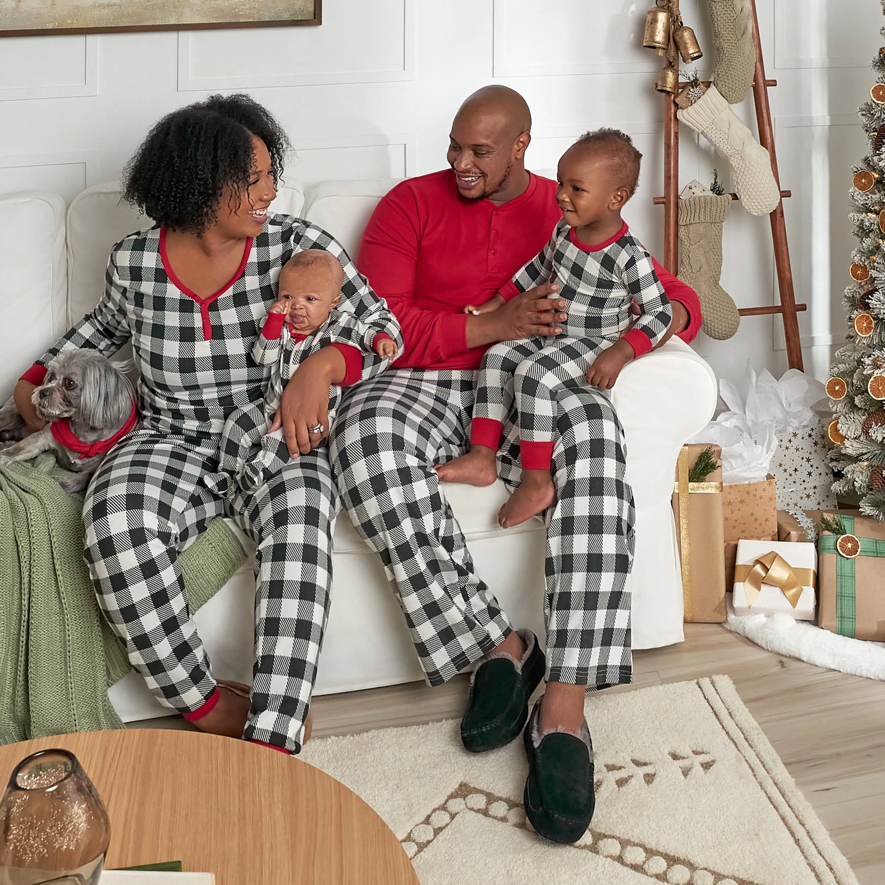 2-Piece Infant and Toddler Neutral Buffalo Plaid Hacci Snug Fit Pajama Set