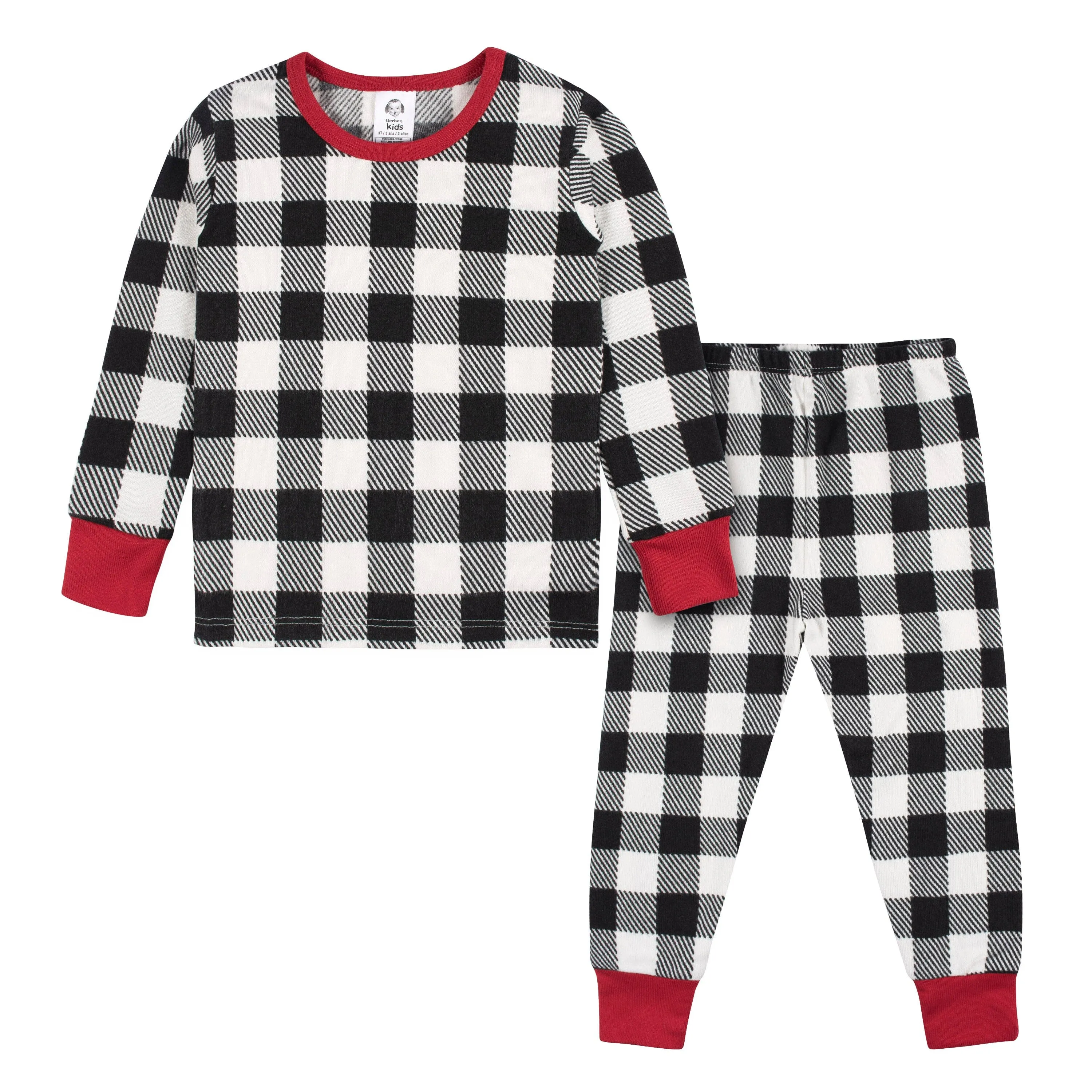 2-Piece Infant and Toddler Neutral Buffalo Plaid Hacci Snug Fit Pajama Set