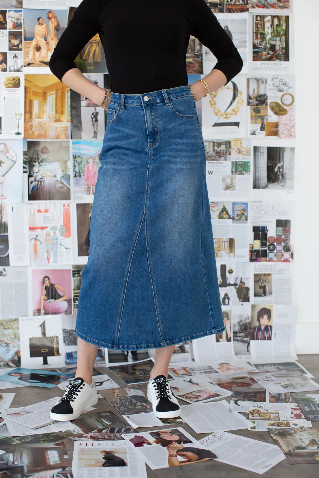 A-line Denim Maxi Skirt- Medium Wash