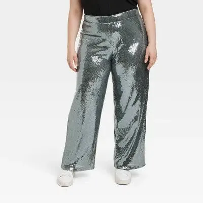 A New Day Women's Relaxed Leg High Rise Sequin Trouser Pants