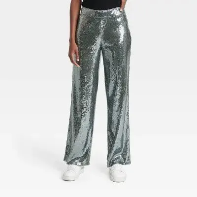 A New Day Women's Relaxed Leg High Rise Sequin Trouser Pants