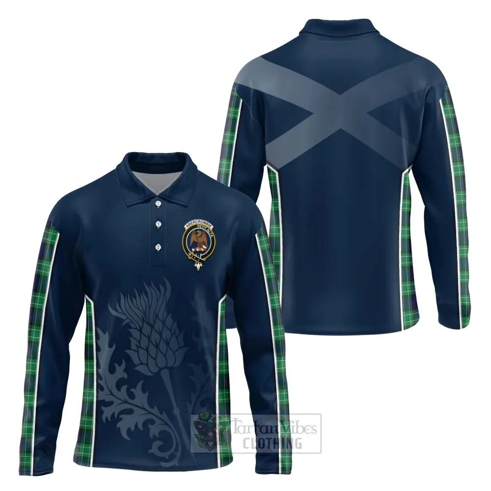 Abercrombie Tartan Long Sleeve Polo Shirt with Family Crest and Scottish Thistle Vibes Sport Style