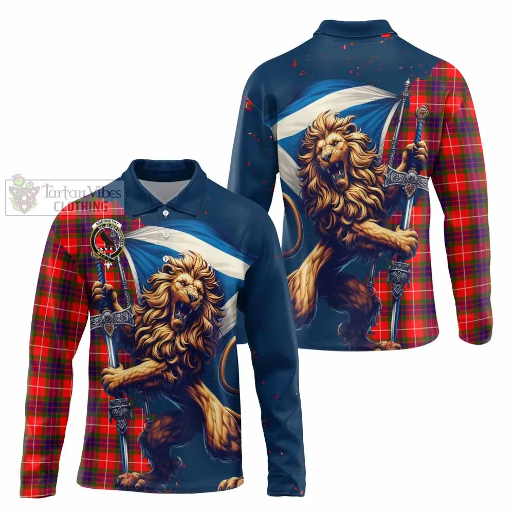 Abernethy Tartan Family Crest Long Sleeve Polo Shirt with Scottish Majestic Lion