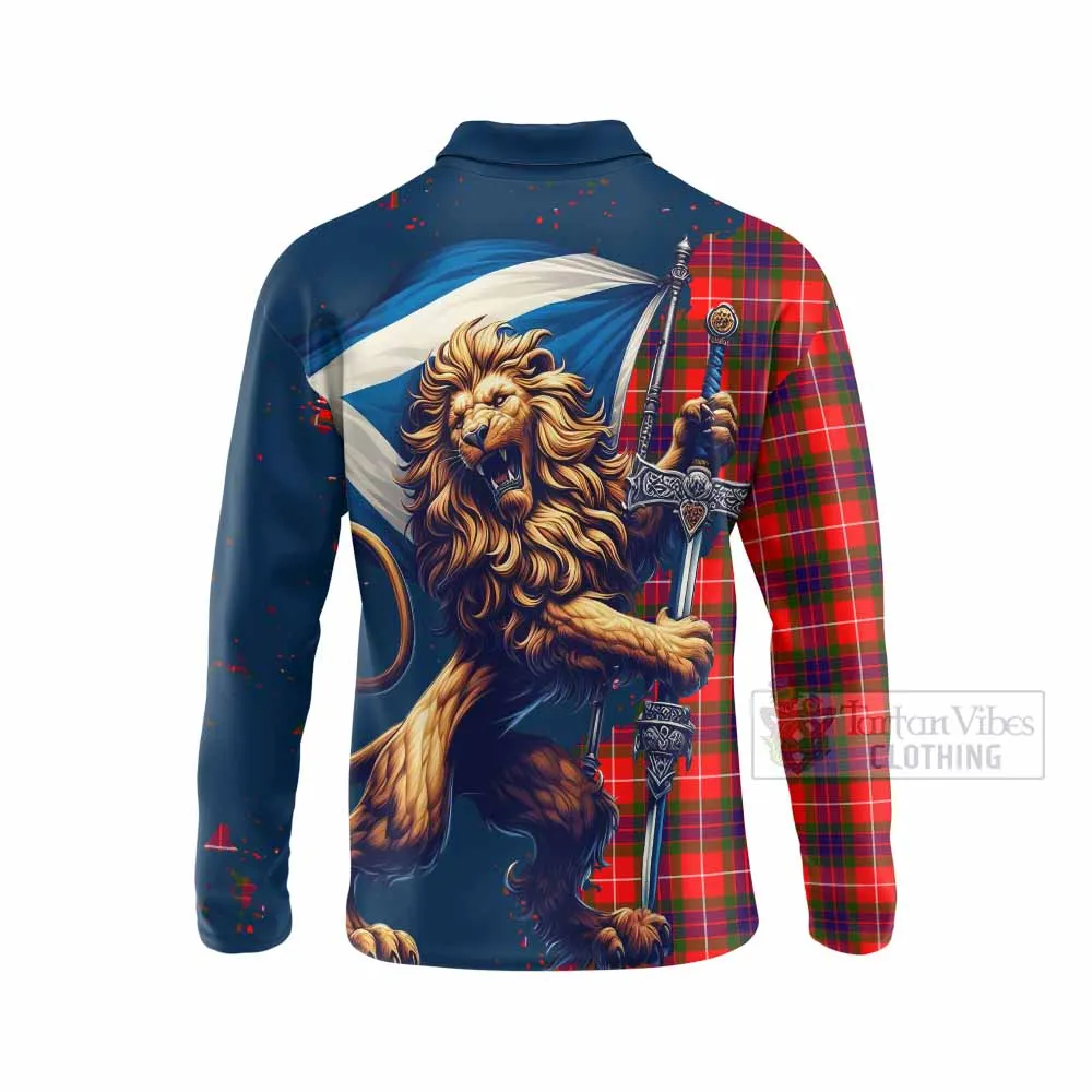 Abernethy Tartan Family Crest Long Sleeve Polo Shirt with Scottish Majestic Lion