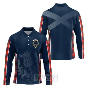 Abernethy Tartan Long Sleeve Polo Shirt with Family Crest and Scottish Thistle Vibes Sport Style