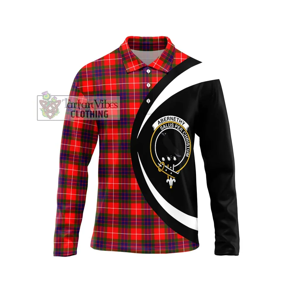 Abernethy Tartan Long Sleeve Polo Shirt with Family Crest Circle Style