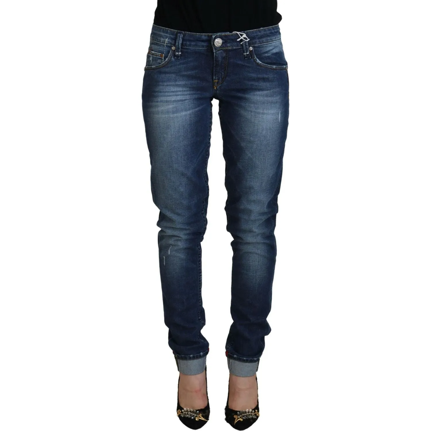 Acht Elegant Blue Washed Low Waist Skinny Jeans