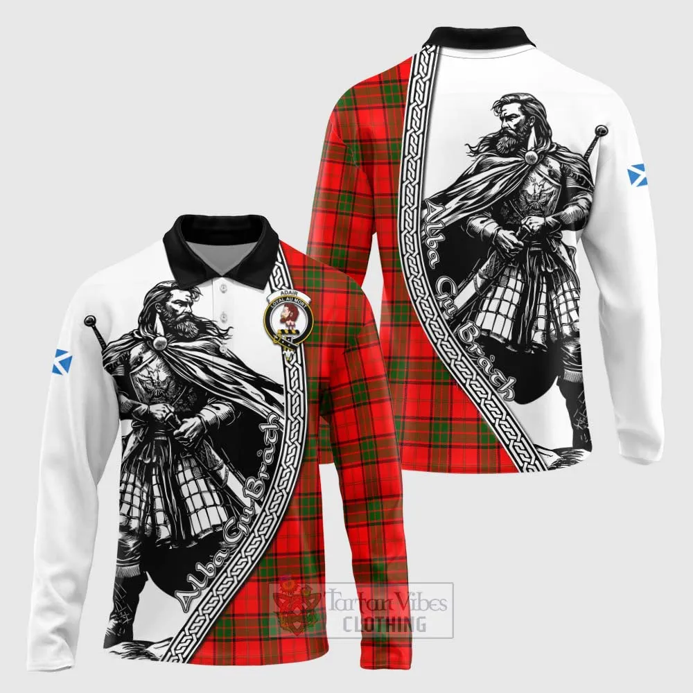 Adair Tartan Clan Crest Long Sleeve Polo Shirt with Highlander Warrior Celtic Style