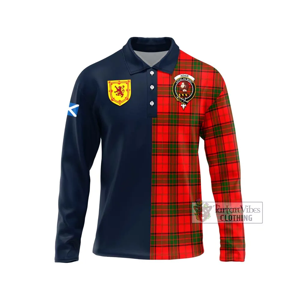 Adair Tartan Long Sleeve Polo Shirt Alba with Scottish Lion Royal Arm Half Style