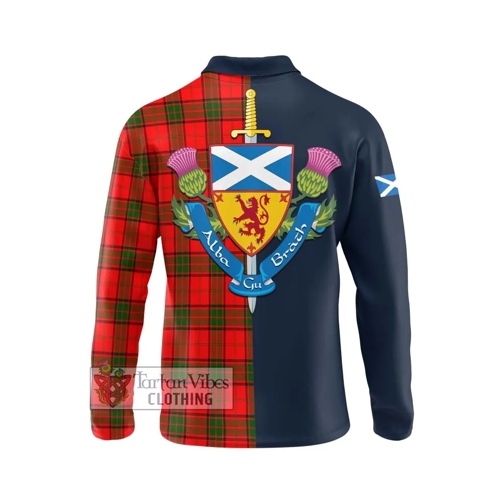 Adair Tartan Long Sleeve Polo Shirt Alba with Scottish Lion Royal Arm Half Style