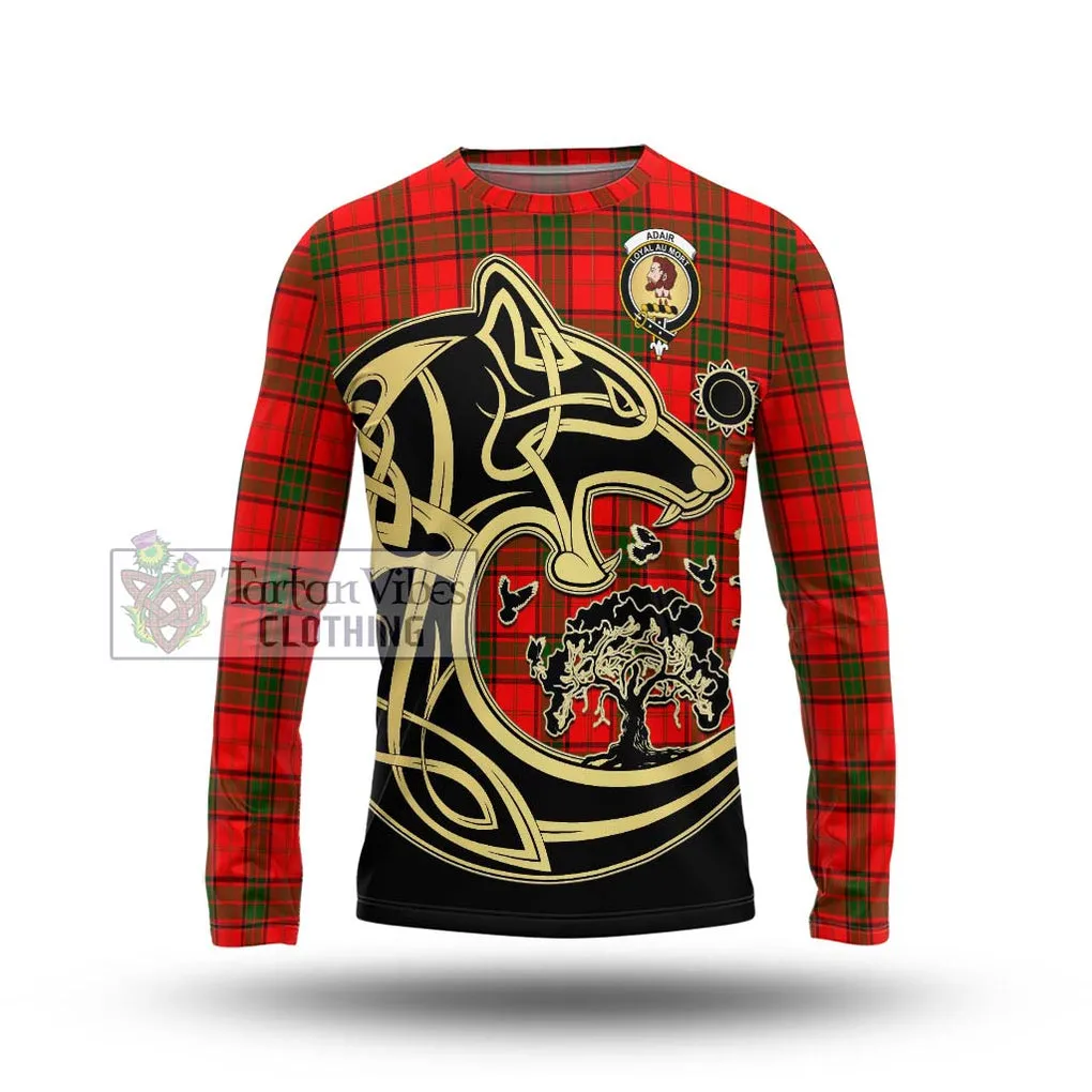 Adair Tartan Long Sleeve T-Shirt with Family Crest Celtic Wolf Style