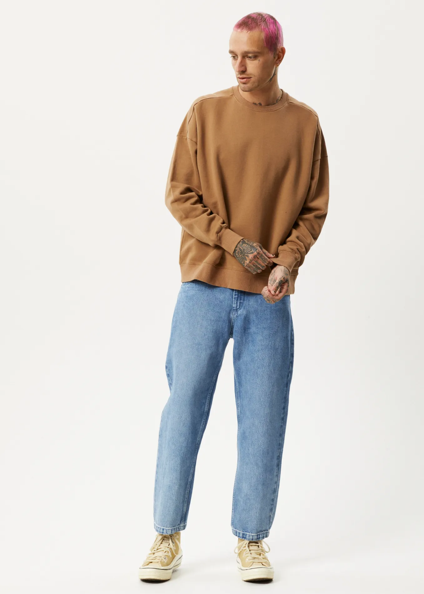 Afends Unisex Vital - Unisex Recycled Crew Neck Jumper - Camel