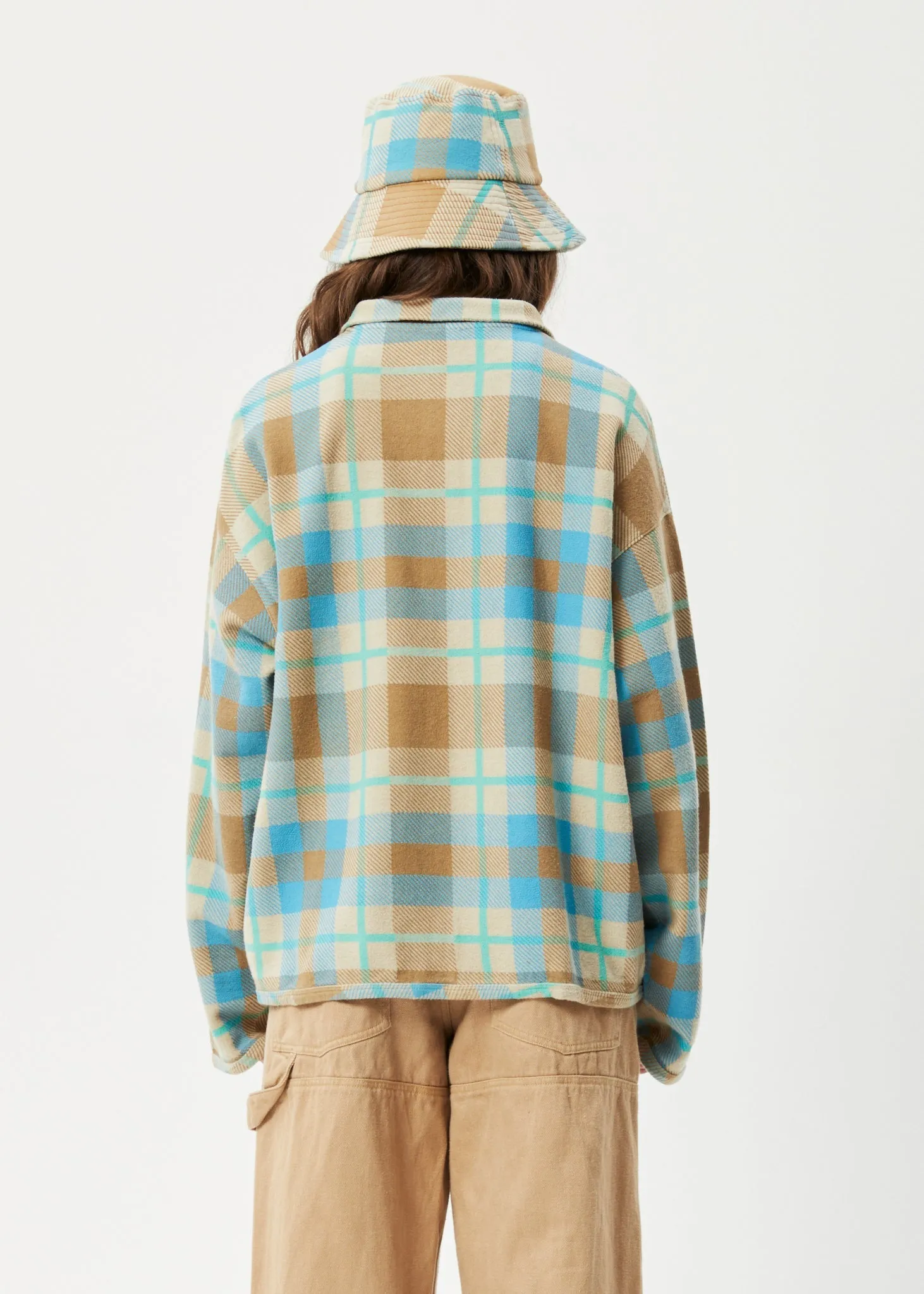 AFENDS Womens Millie - Reverse Fleece Jacket - Tan Check