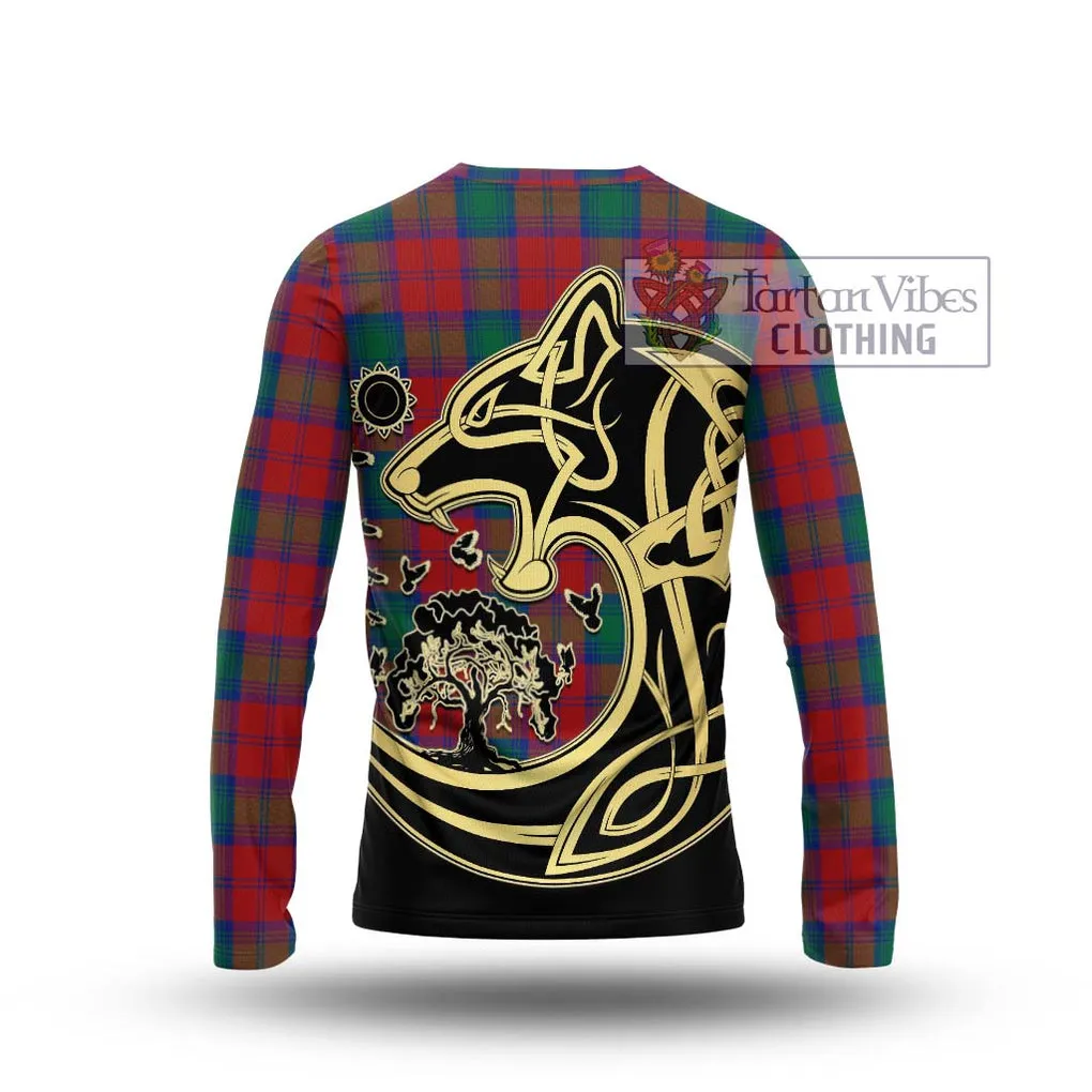 Affleck Tartan Long Sleeve T-Shirt with Family Crest Celtic Wolf Style