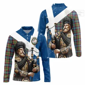 Aikenhead Tartan Long Sleeve Polo Shirt with Family Crest Scottish Bagpiper Vibes