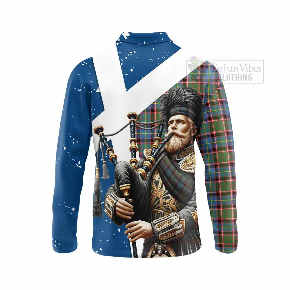 Aikenhead Tartan Long Sleeve Polo Shirt with Family Crest Scottish Bagpiper Vibes