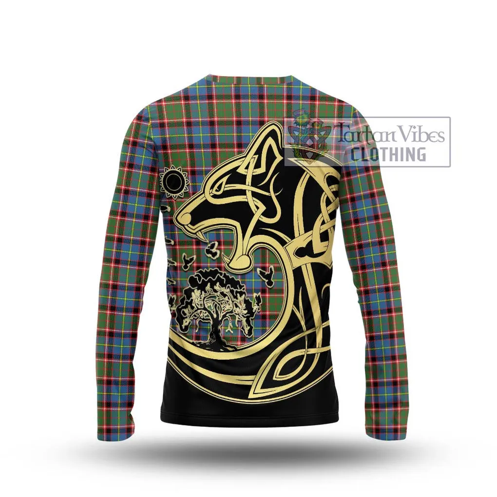 Aikenhead Tartan Long Sleeve T-Shirt with Family Crest Celtic Wolf Style