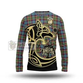 Aikenhead Tartan Long Sleeve T-Shirt with Family Crest Celtic Wolf Style