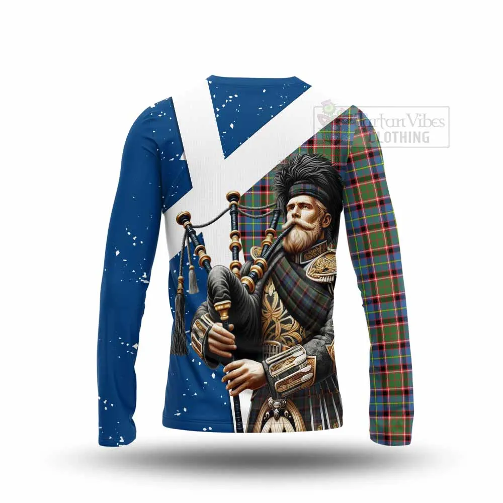 Aikenhead Tartan Long Sleeve T-Shirt with Family Crest Scottish Bagpiper Vibes