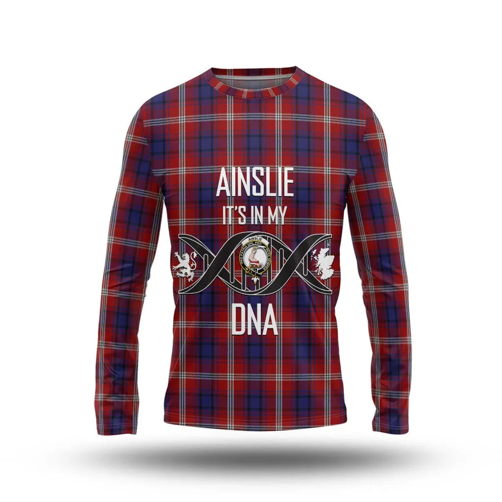 Ainslie Tartan Long Sleeve T-Shirt with Family Crest DNA In Me Style