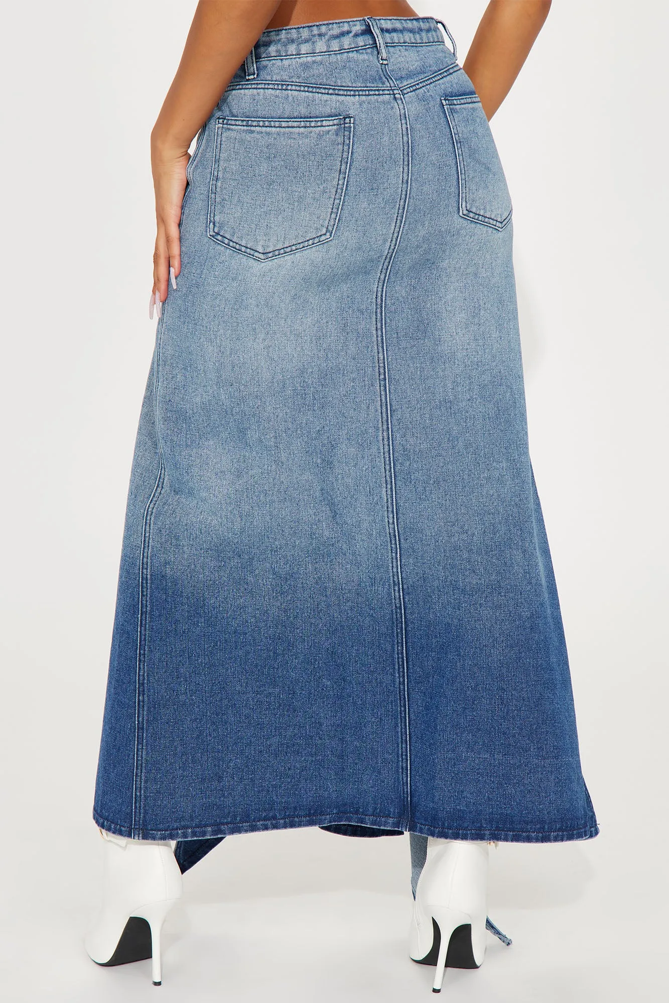 Alani Ombre Denim Maxi Skirt - Medium Wash