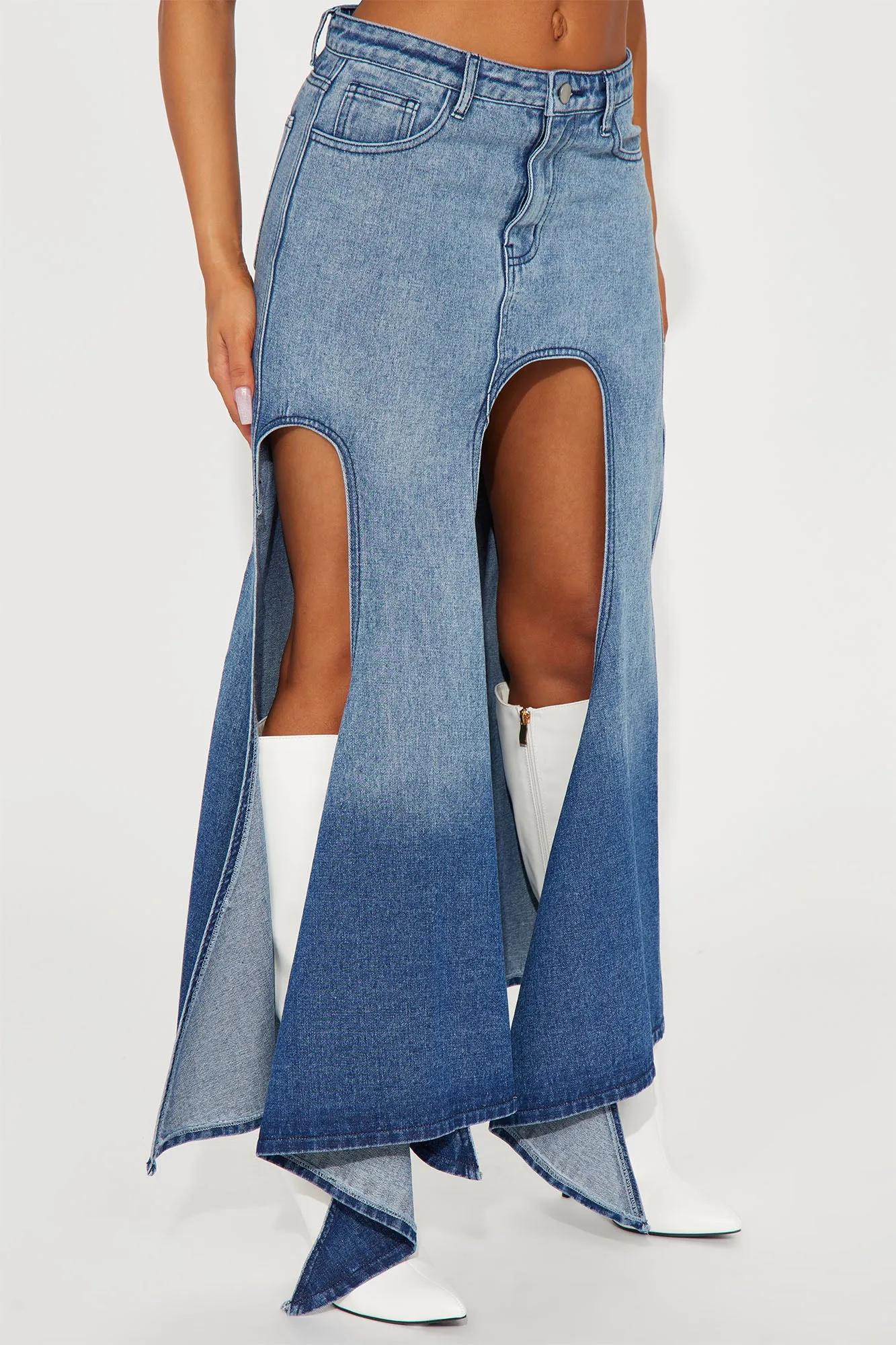 Alani Ombre Denim Maxi Skirt - Medium Wash