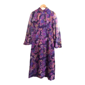 Alexander Clare Vintage Chiffon 3/4 Sleeve Maxi Dress Purple Multi Butterfly Print UK Size 8-10