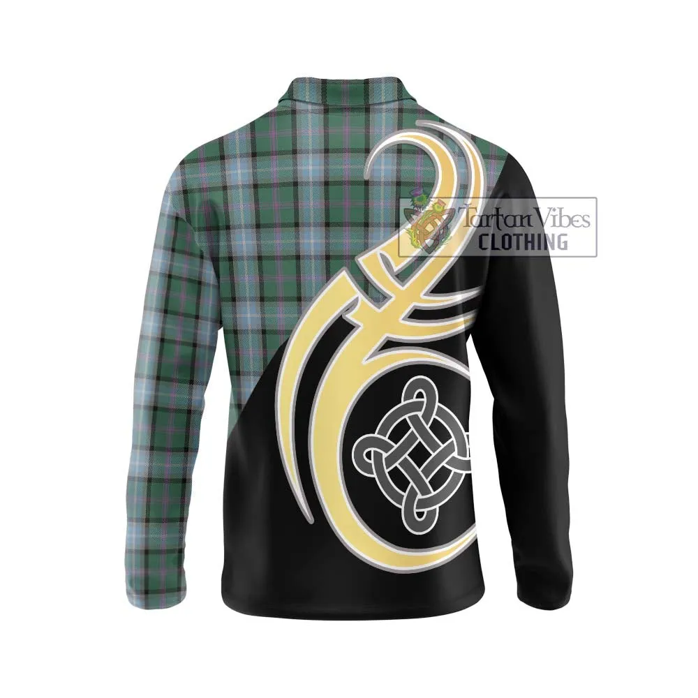 Alexander of Menstry Hunting Tartan Long Sleeve Polo Shirt with Family Crest and Celtic Symbol Style