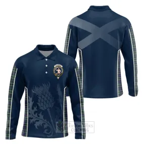 Allardice Tartan Long Sleeve Polo Shirt with Family Crest and Scottish Thistle Vibes Sport Style