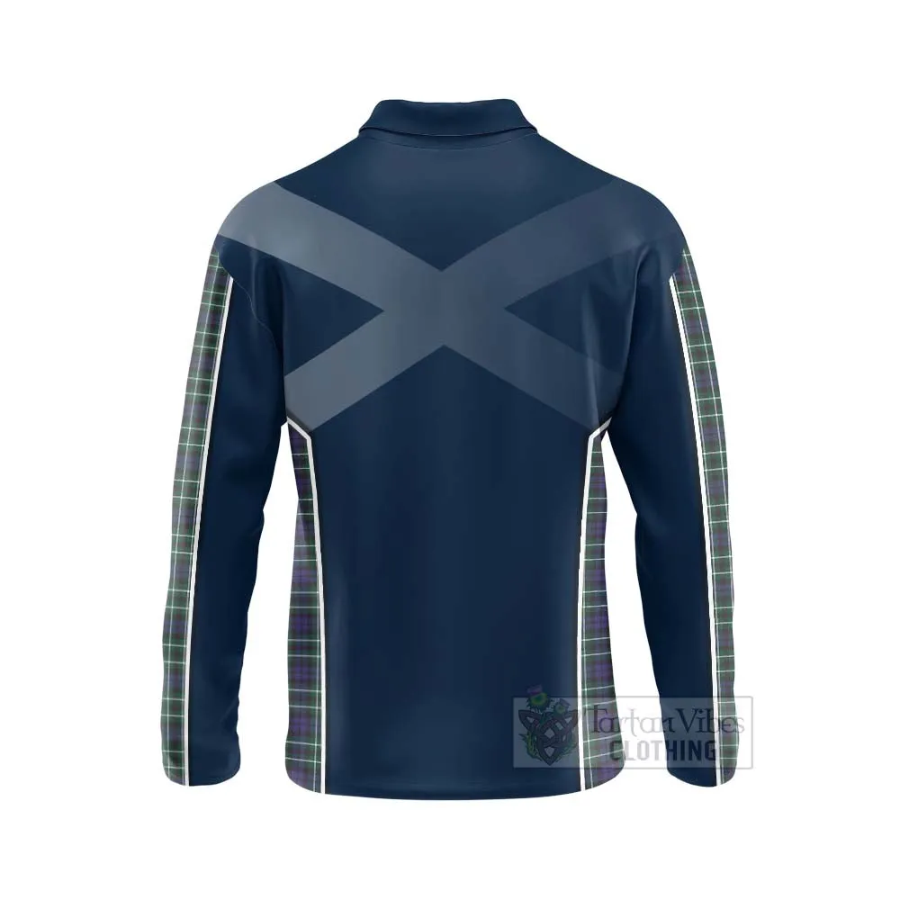 Allardice Tartan Long Sleeve Polo Shirt with Family Crest and Scottish Thistle Vibes Sport Style