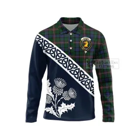 Allison Tartan Long Sleeve Polo Shirt Featuring Thistle and Scotland Map