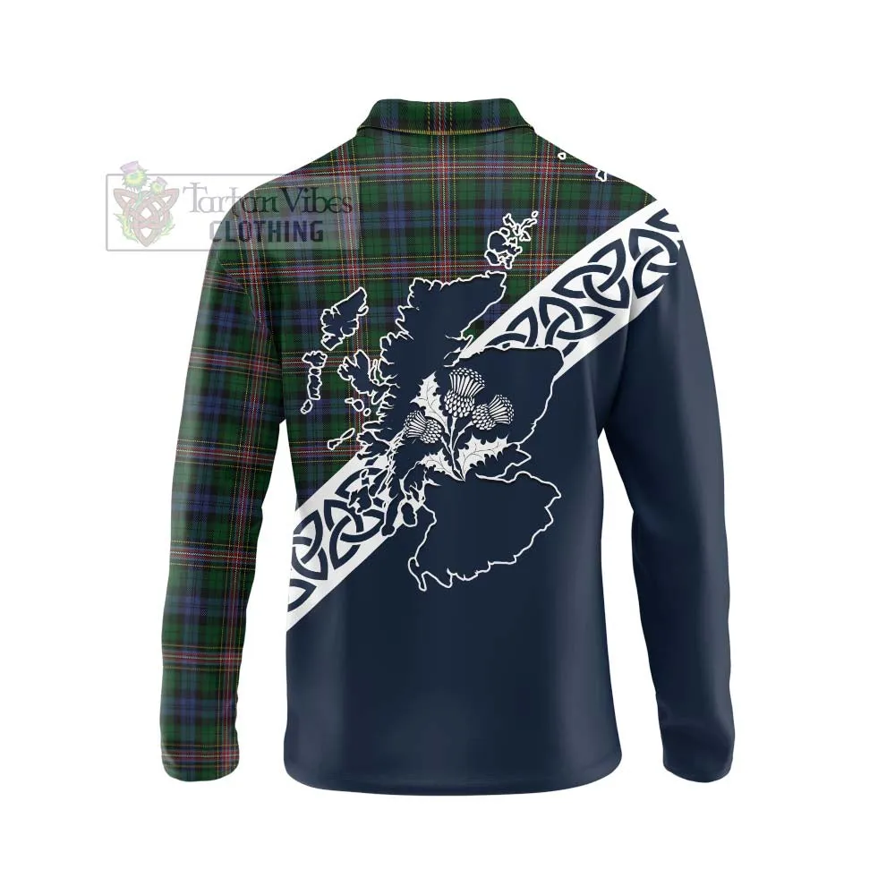 Allison Tartan Long Sleeve Polo Shirt Featuring Thistle and Scotland Map