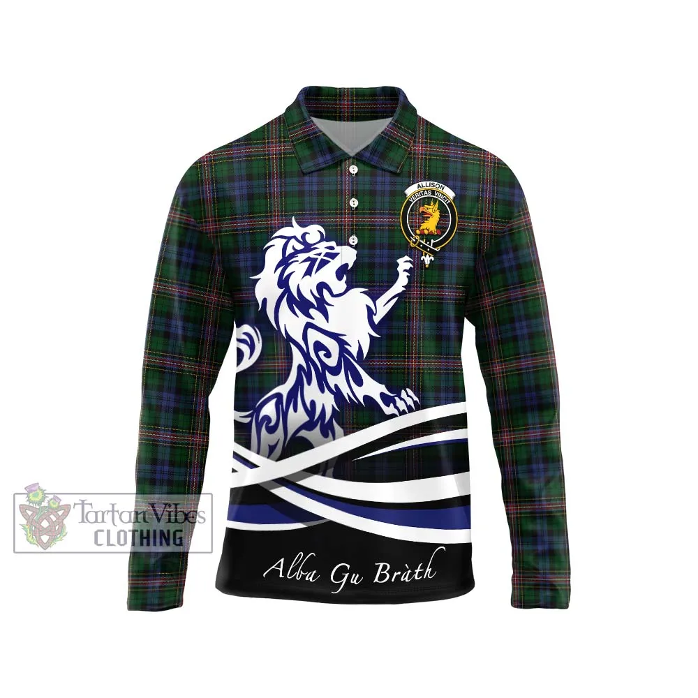 Allison Tartan Long Sleeve Polo Shirt with Alba Gu Brath Regal Lion Emblem