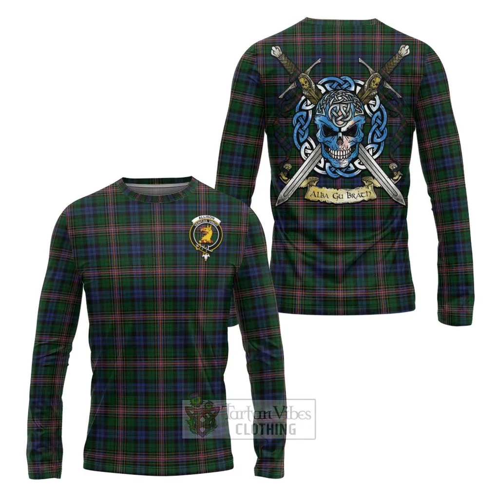 Allison Tartan Long Sleeve T-Shirt with Family Crest Celtic Skull Style