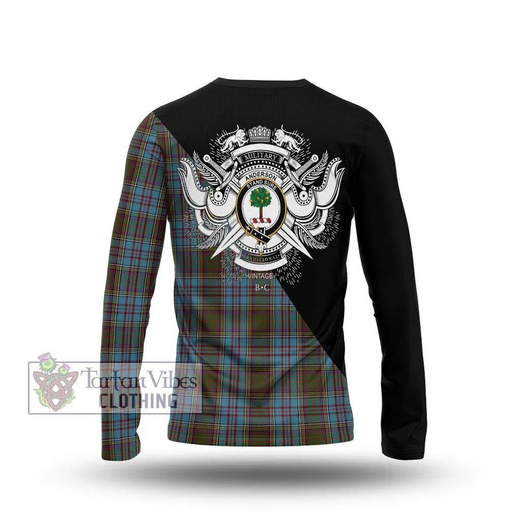 Anderson Tartan Long Sleeve T-Shirt with Family Crest and Military Logo Style