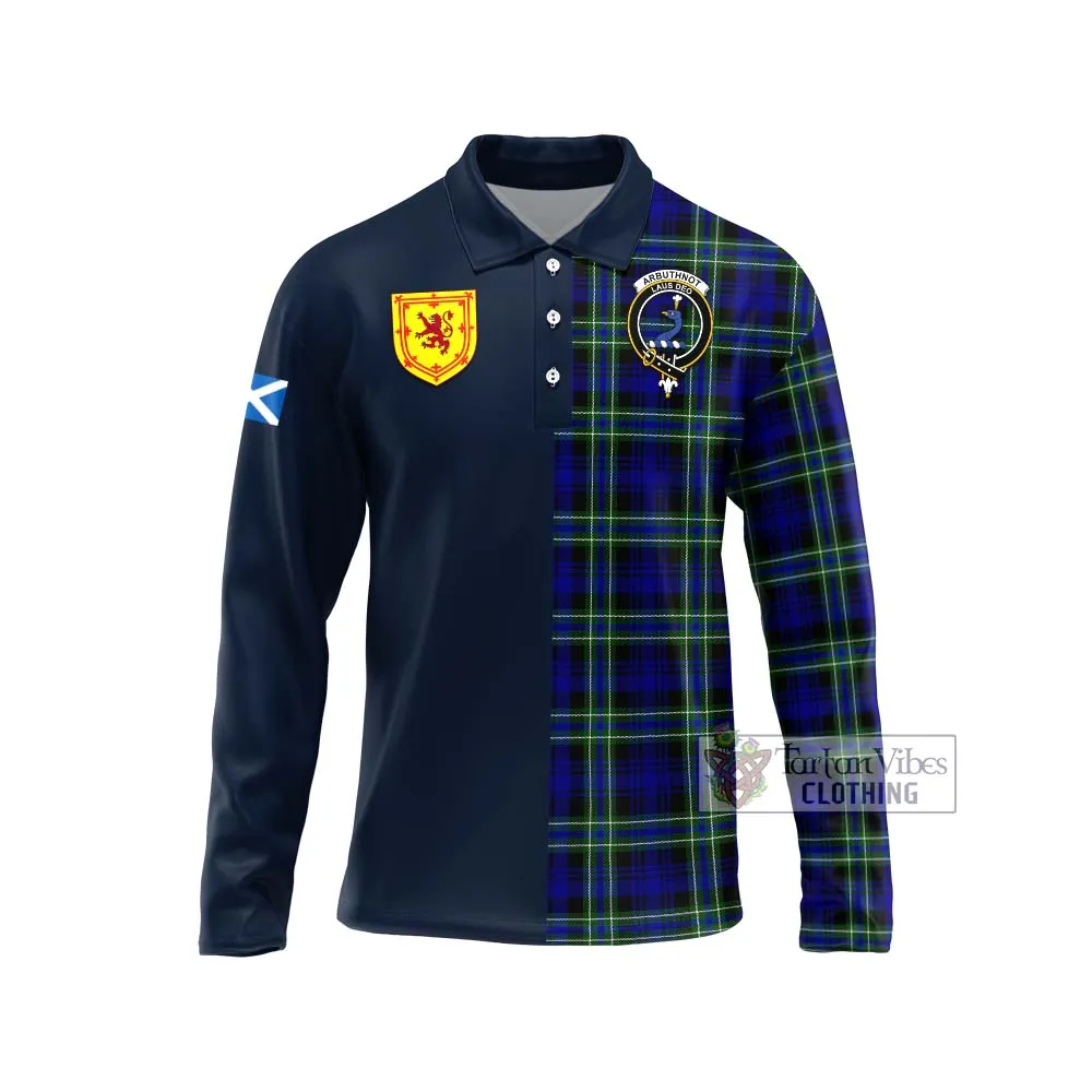 Arbuthnot Modern Tartan Long Sleeve Polo Shirt Alba with Scottish Lion Royal Arm Half Style