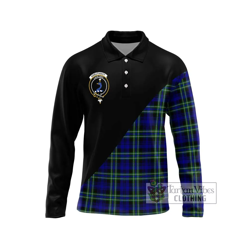 Arbuthnot Modern Tartan Long Sleeve Polo Shirt with Family Crest and Military Logo Style