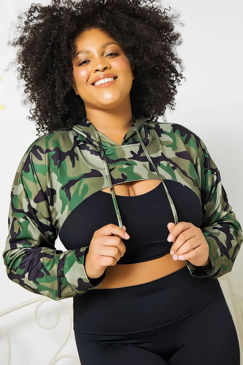 Arm Warmer Crop Hoodie Sweatshirt - Curvy Green