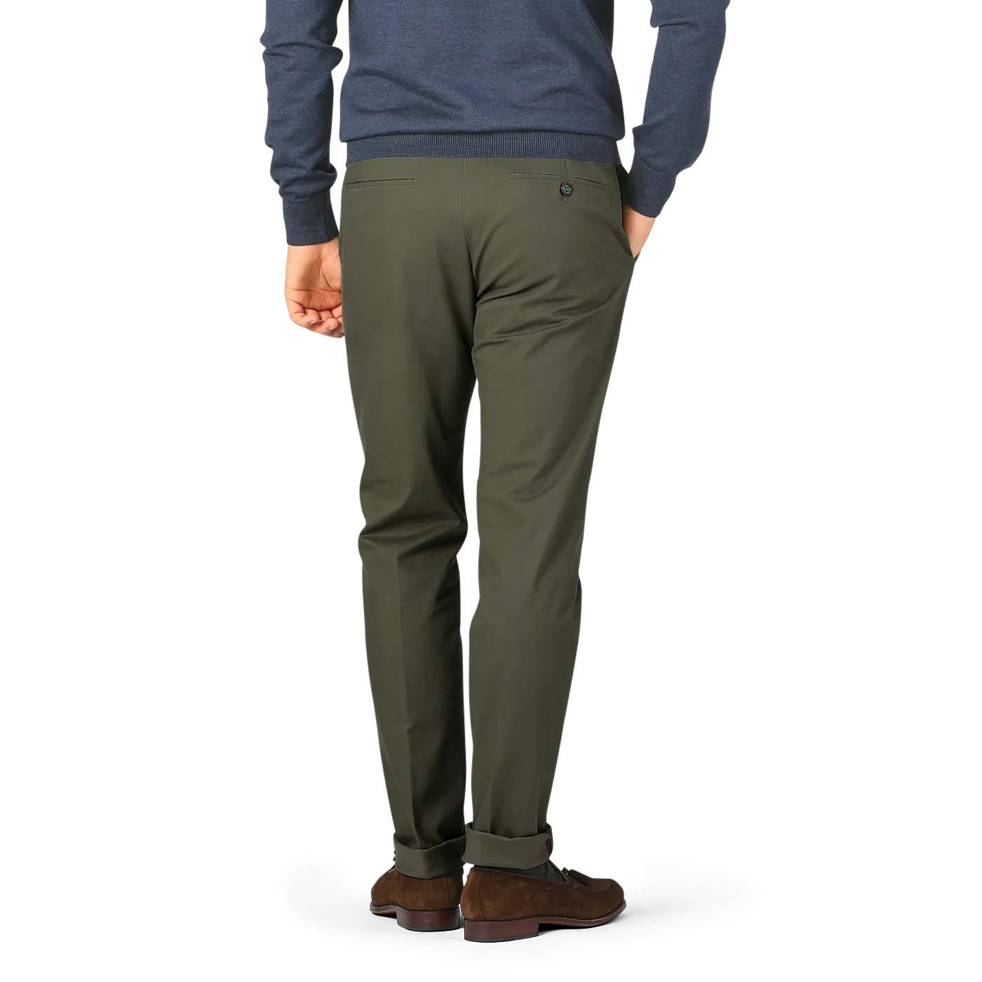 Army Green Cotton Twill Flat Front Trousers