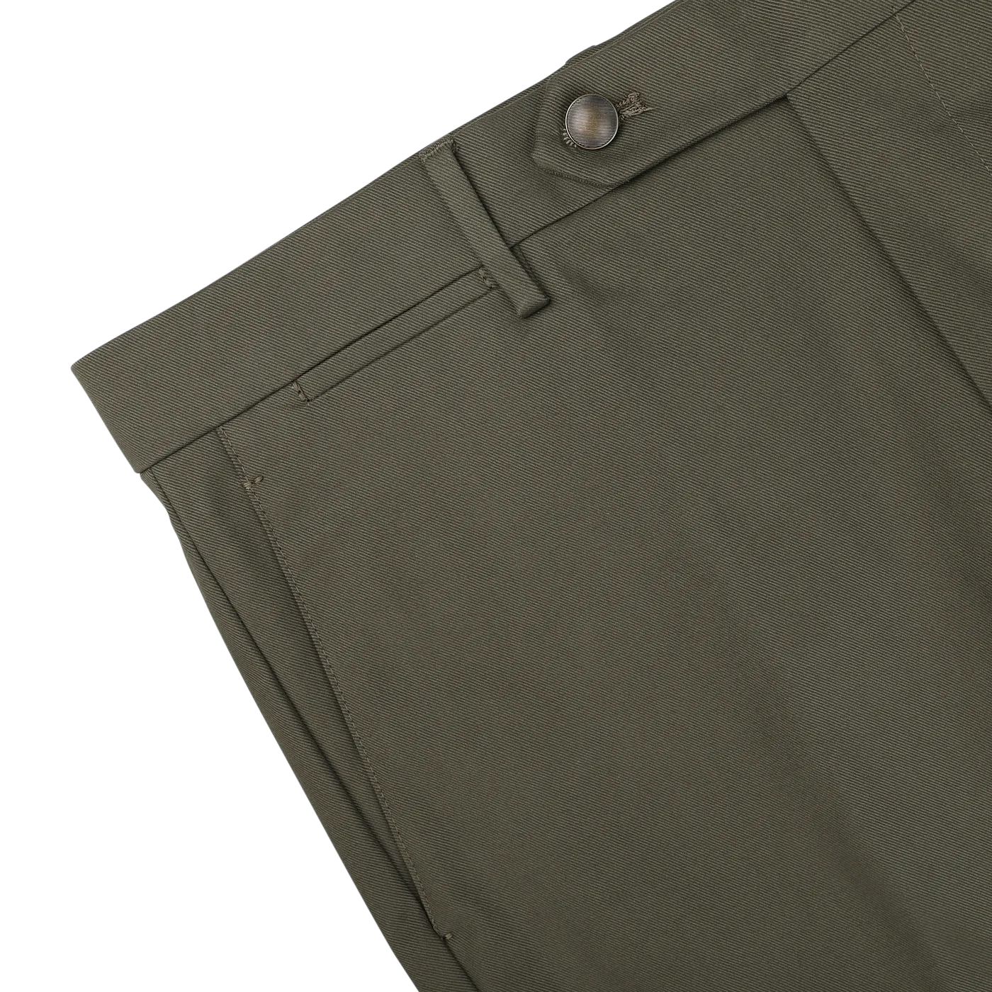 Army Green Cotton Twill Flat Front Trousers