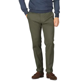 Army Green Cotton Twill Flat Front Trousers